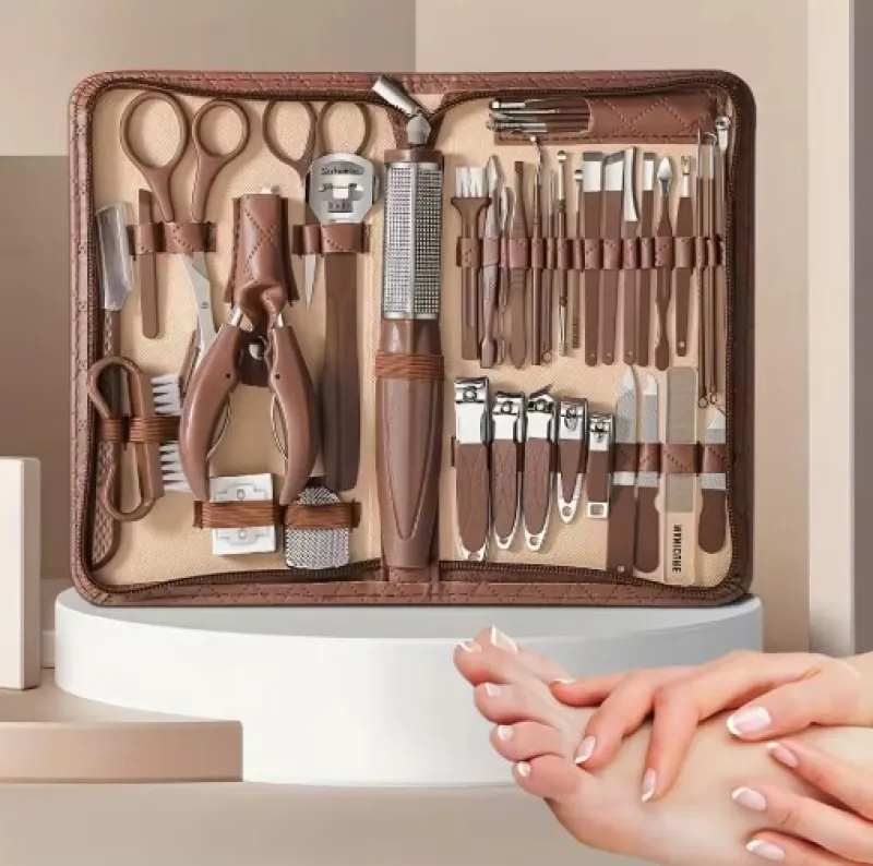 Kit Manucure 42pcs Inox Coupe-Ongles Anti-Éclaboussures Pédicure Portable - Vue 1