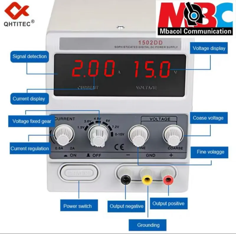 JCD Alimentation Régulée DC 15V 2A Affichage Digital Réglable 220V Banc - Équipement de Test - 13 000 FCFA - Mbacol Communication Sénégal