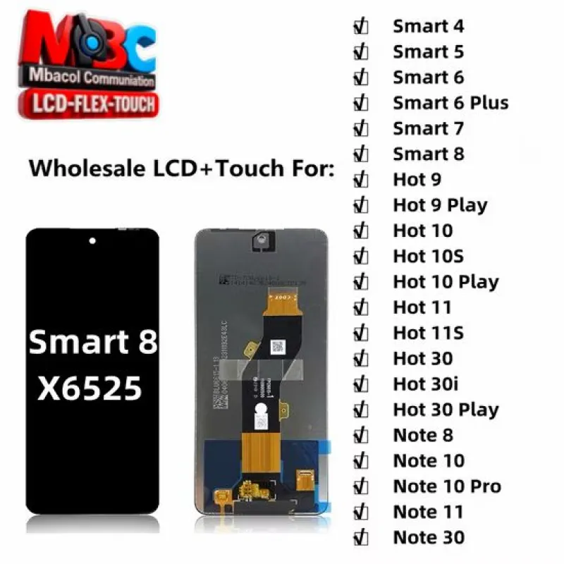 Écran LCD Infinix Smart 4-8 Hot 9-30 Note 8-30 Assembly Tactile Stock Dakar - Pièces Détachées Téléphones - 5 000 FCFA - Mbacol Communication Sénégal