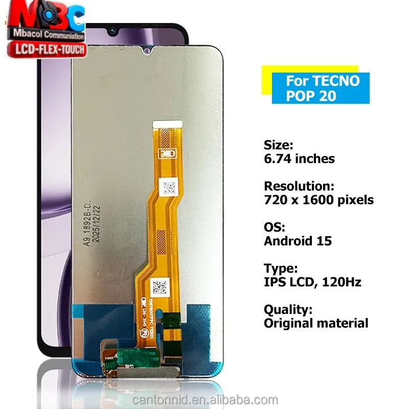 Écran LCD 6.74 Pouces Tecno Pop 20 KN3 Assembly Tactile Châssis Noir - Pièces Détachées Téléphones - 6 000 FCFA - Mbacol Communication Sénégal