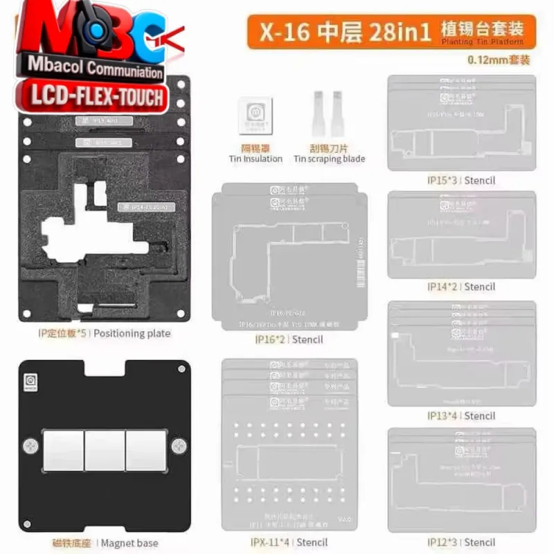 AMAOE IP X-16 28en1 Pochoirs Rebillage Couche Intermédiaire iPhone X-15 Pro Max - Outils de Réparation - 40 000 FCFA - Mbacol Communication Sénégal