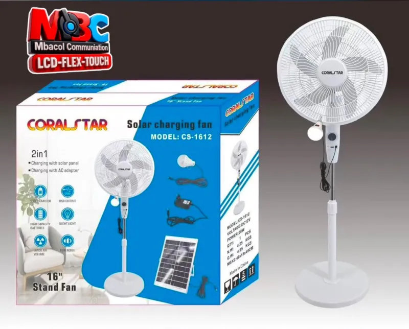 Ventilateur Solaire CORALSTAR CS-1612 16 Pouces Rechargeable AC DC avec Panneau Solaire - Électronique Grand Public - 24 000 FCFA - Mbacol Communication Sénégal