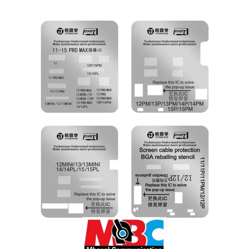 Fixst JTX Pochoir IC Flex LCD iPhone 11-15 Pro Max Steel Mesh - Outils de Réparation - 3 500 FCFA - Mbacol Communication Sénégal